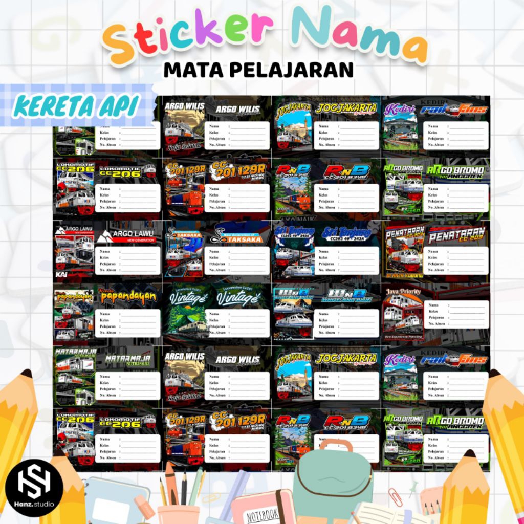 Jual (FREE STICKER) ISI 44 pcs STICKER LABEL NAMA MATA PELAJARAN KERETA ...