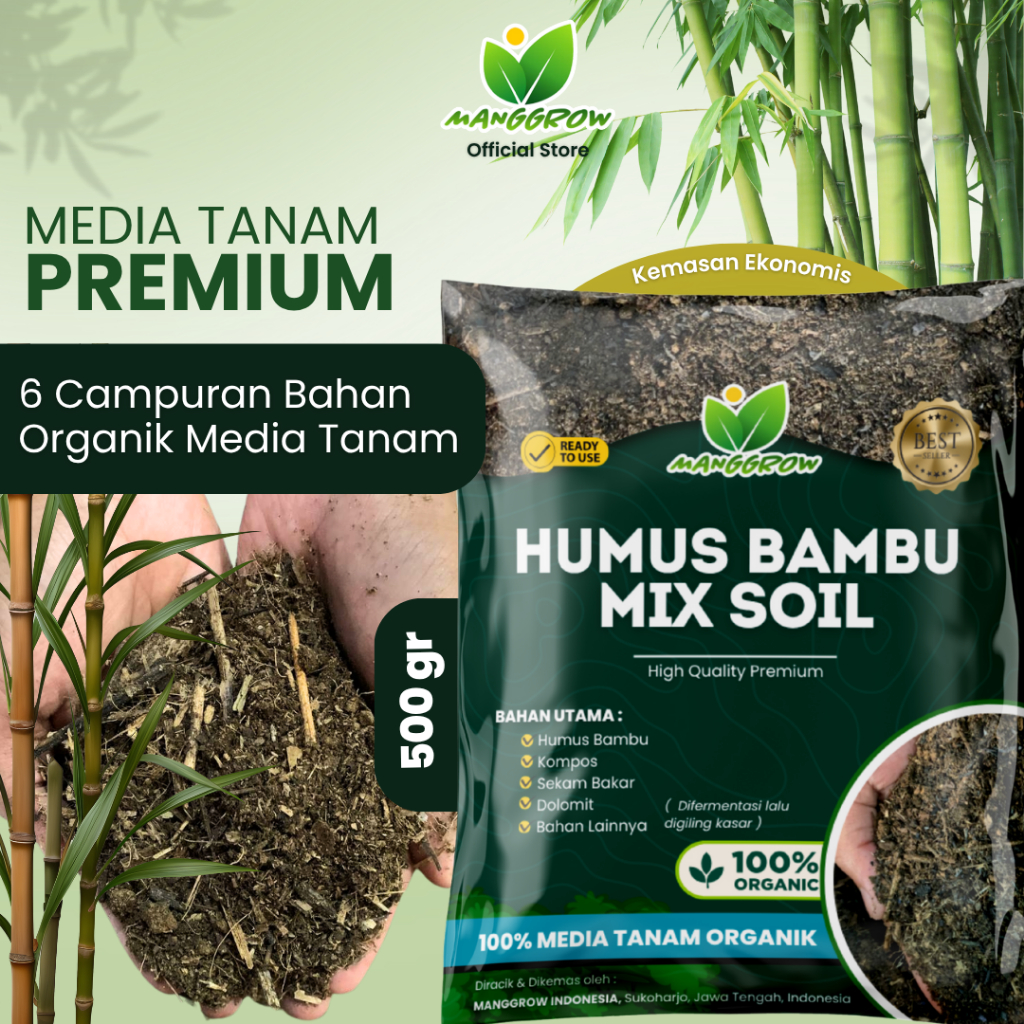 [MANGGROW] HUMUS BAMBU Mix Soil Media Tanam Premium 500 gr | Organik pH 6,5 Tanaman Hias & Sayur