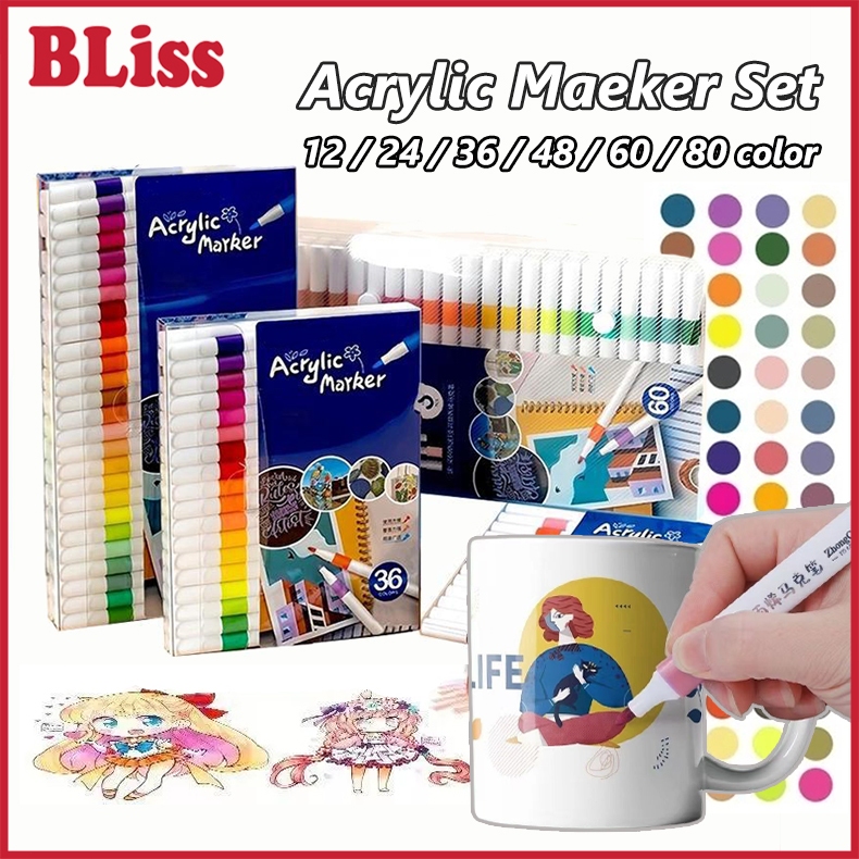 Jual BLiss （COD） 60/80 Colors Pen Akrilik Marker Warna Cepat Kering ...