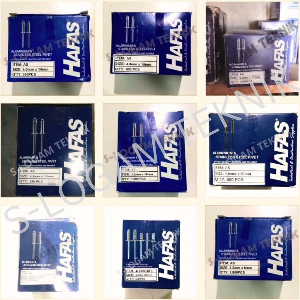 Jual HAFAS Paku Rifet Rivet ALL VARIAN AS 3,2MM 4MM 4,8MM X 6MM 8MM ...