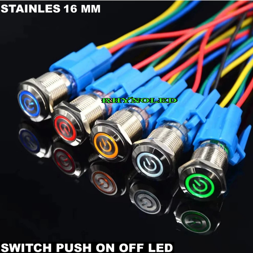 Jual SAKLAR STAINLES LED TOMBOL ON OFF PUSH BUTTON PLUS SOCKET SAKLAR ...