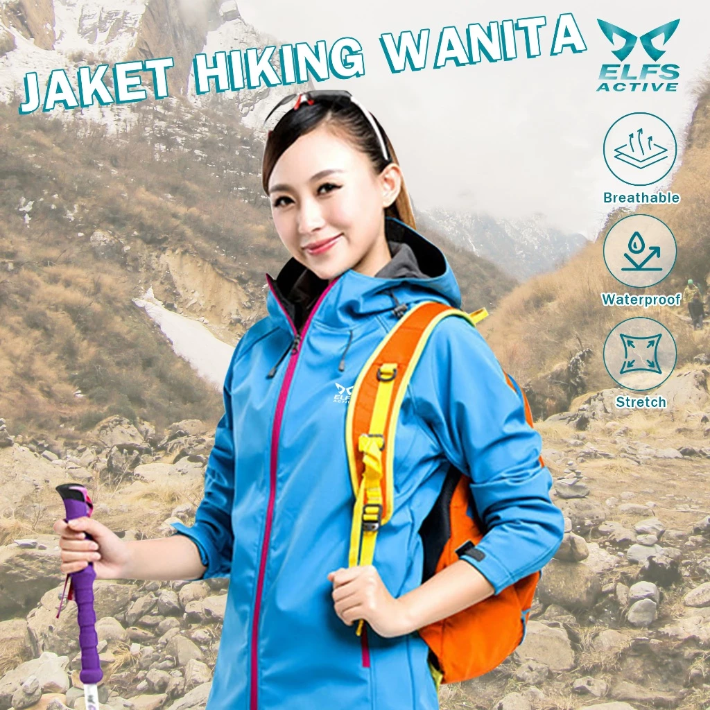 Elfs Active Jaket Hiking Wanita Water Resistant Soft Shell Polar Anti Angin Musim Dingin