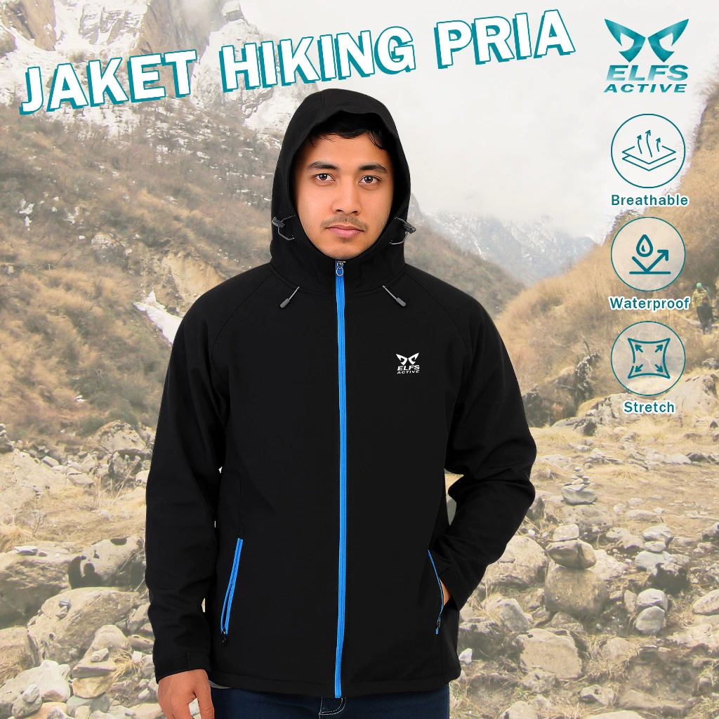 Elfs Active Jaket Hiking Pria Water Resistant Soft Shell Polar Anti Angin Musim Dingin