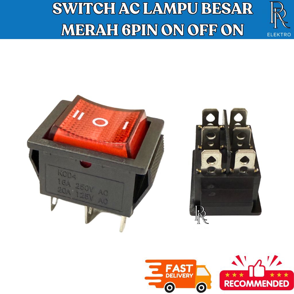 Jual switch ac besar on off on 6 pin merah rocker switch besar 6 kaki ...