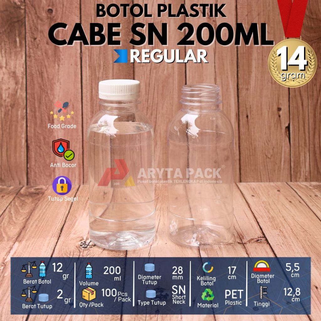 Jual Botol plastik PET 200ml cabe minuman jus susu kopi tutup SN warna ...