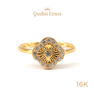 Graha Emas Cincin Emas Kuning Bentuk Clover 16K - Yellow Gold Clover Model Ring 16 Carat M1217