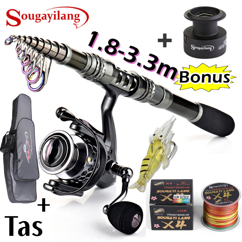 Sougayilang Joran Pancing Set Carbon 1000-5000 Reel Joran  Set Lengkap Di Laut