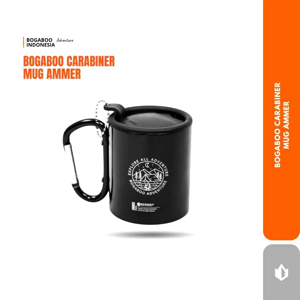 BOGABOO Cangkir Karabiner + tutup Staintelss Steel Size 220 mL - Gelas - Mug Karabiner - Gelas Outdoor Camping keluarga