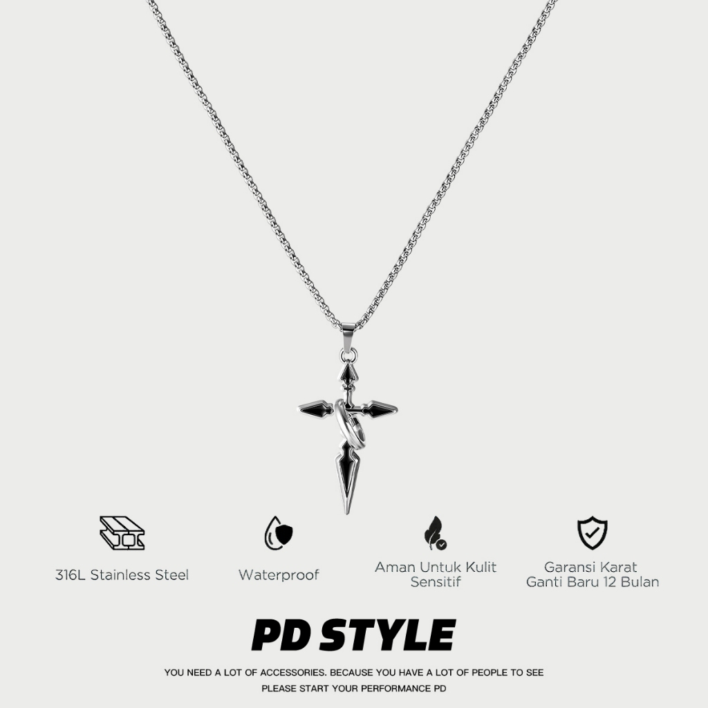 Jual PD STYLE-Kalung titanium salib warna hitam desain eksklusif gaya ...