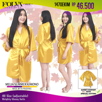 FOLVA Baju Tidur Piyama Wanita Kimono Bridesmaid Robe Satin All Size