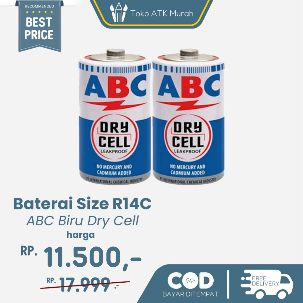 Jual Batu Baterai Sedang ABC Biru Dry Cell R14 C ( Isi 2 Buah ...