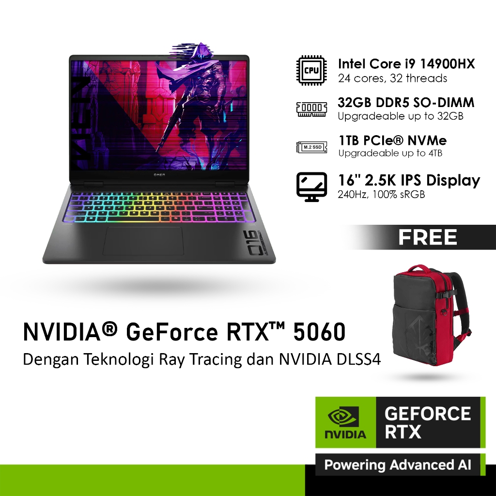 Jual HP OMEN 16 AM0888TX GeForce RTX™ 5060 8GB i9 14900HX 32GB
