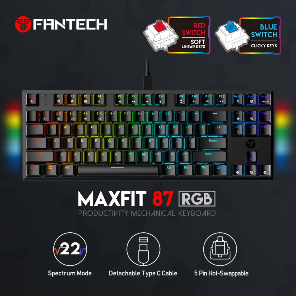 Jual Fantech Maxfit 87 MK856 RGB TKL Mechanical Gaming Keyboard ...