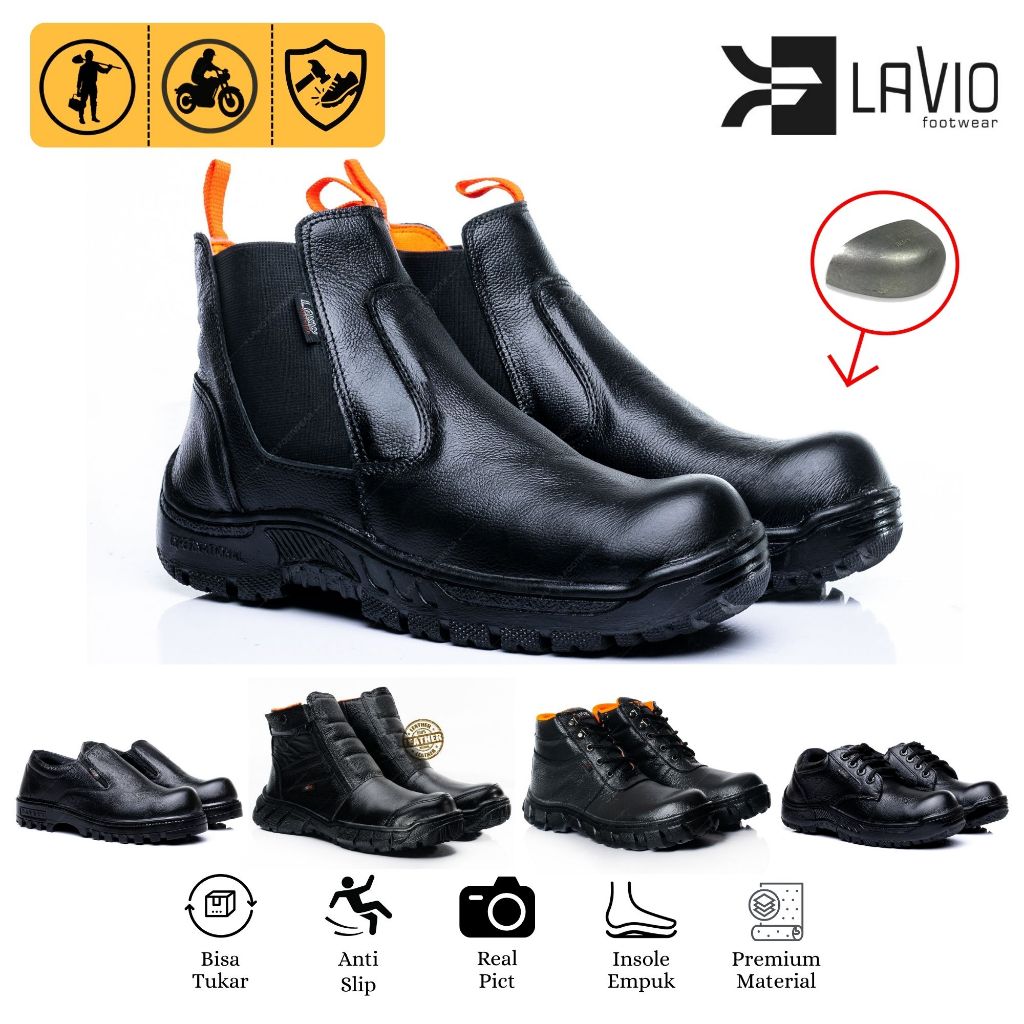 Jual Lavio Sepatu Safety Proyek bangunan Kitchen Boots Viora Hitam Slop ...