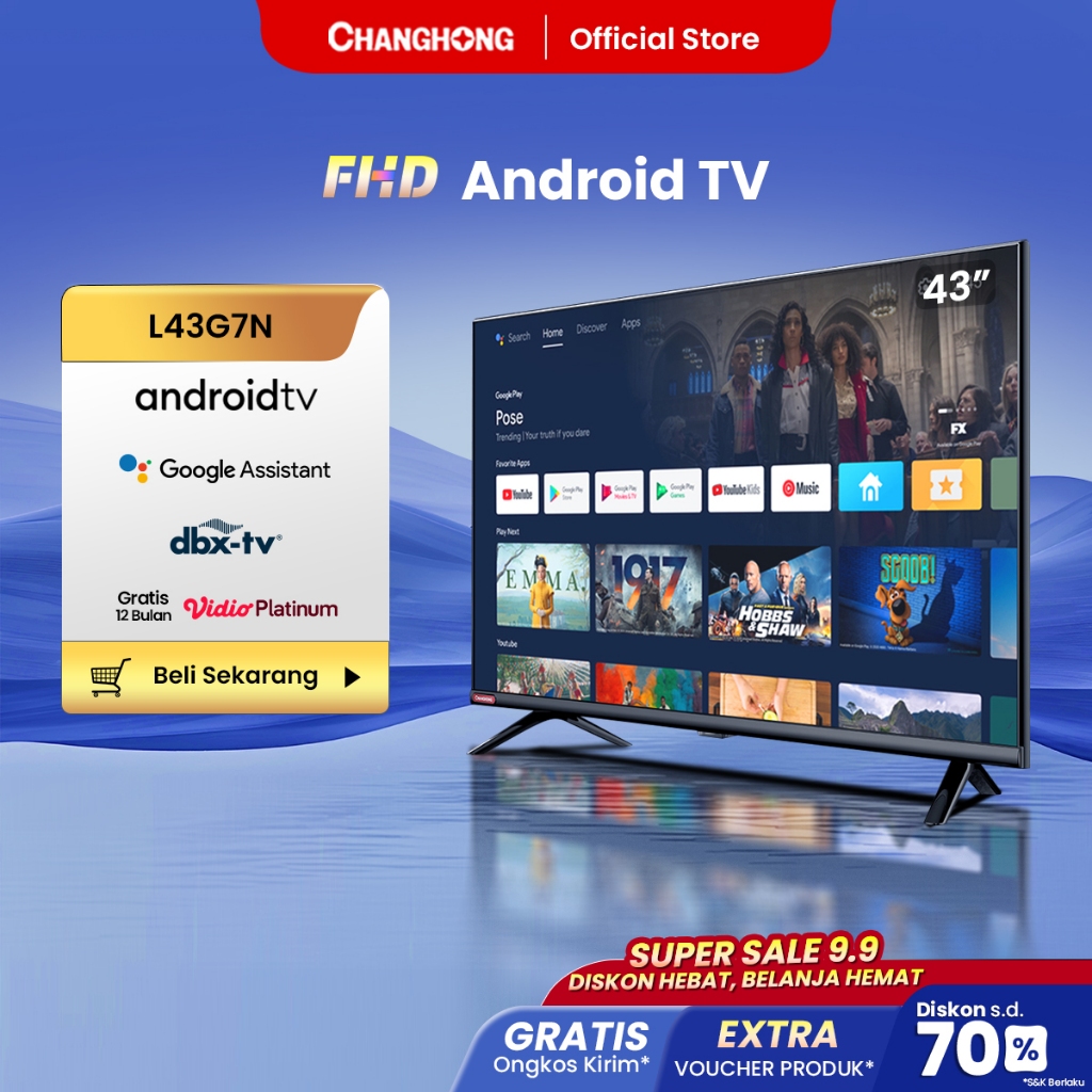 Jual Changhong 43 Inch Newest Android 11 Frameless Smart TV