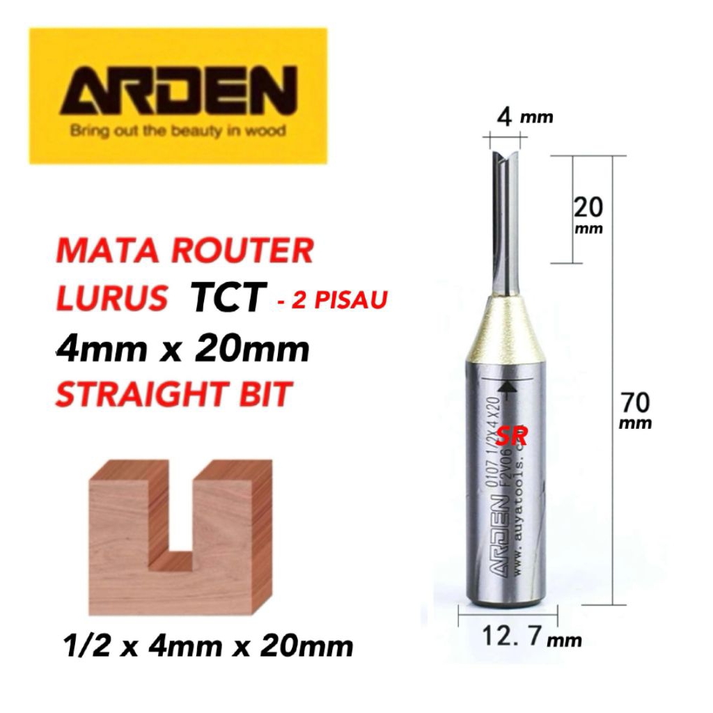 Jual Mata Router/ Profil 4mm × 20mm As 1/2 Inch Full TCT Straight Bits ...