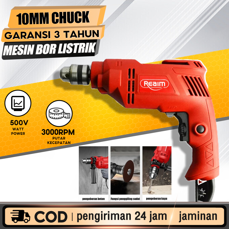 Jual REAIM Mesin Bor Listrik Bolak Balik 10MM Electric Drill Bor Beton ...