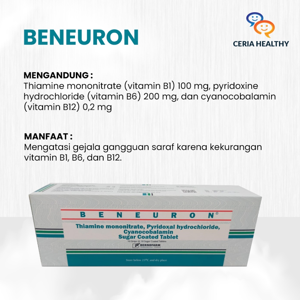 Jual Beneuron Vitamin B1 B6 B12 100mg 200mg 100mcg Tablet salut Gula ...