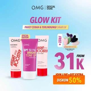 [BEST SELLER BUNDLE!] OMG Bright Booster Glow Kit - Paket Tone Up (Facewash, Moisturizer, Sunscreen) - Kulit Tampak Glowing