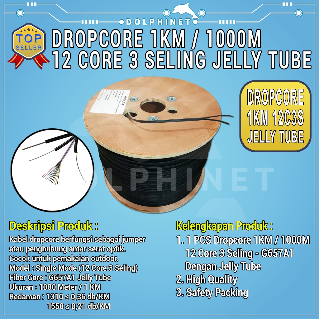 Jual Kabel FO Dropcore 12 Core Jelly Tube / Kabel Dropcore Fiber Optic ...