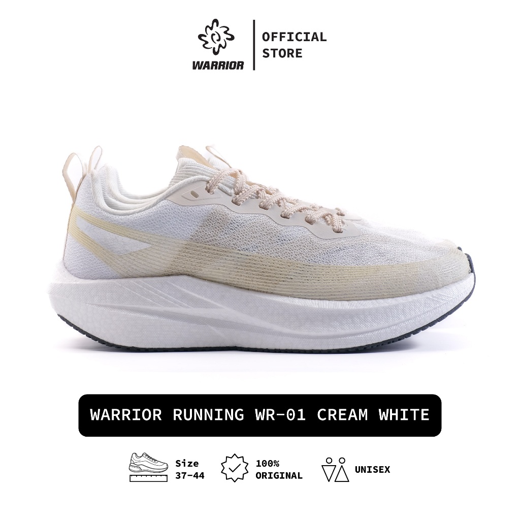 Warrior Running WR-01 Ghost Runner Cream White - Sepatu Sneakers Running Pria / Wanita
