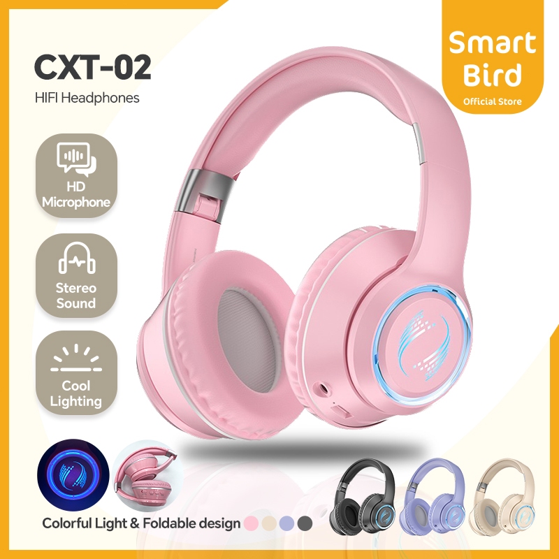 SmartBird Headphone CXT-02 LED Light Bluetooth Wireless Headset Stereo Hifi  Sound Game Music RGB Earphone Can talk