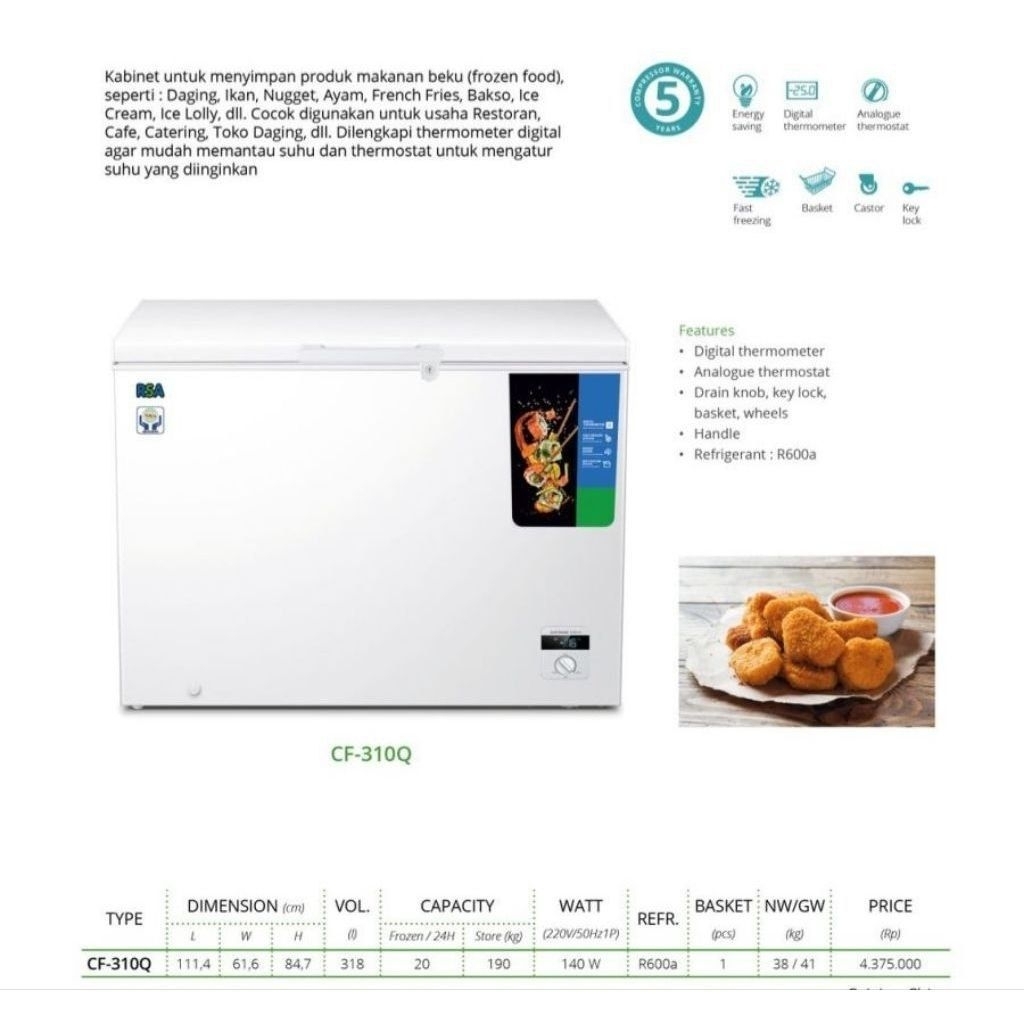 Jual Chest Freezer Box 310 Liter RSA CF-310/ CF Freezer 310 Liter ...