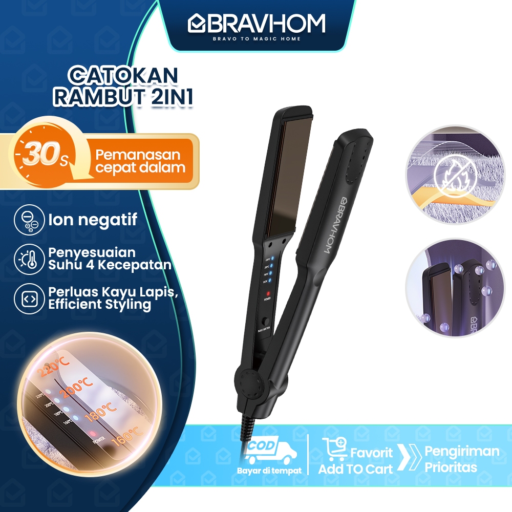Jual BRAVHOM Catokan Rambut 2 in 1 Lurus dan Curly Pemanasan Cepat 5s ...