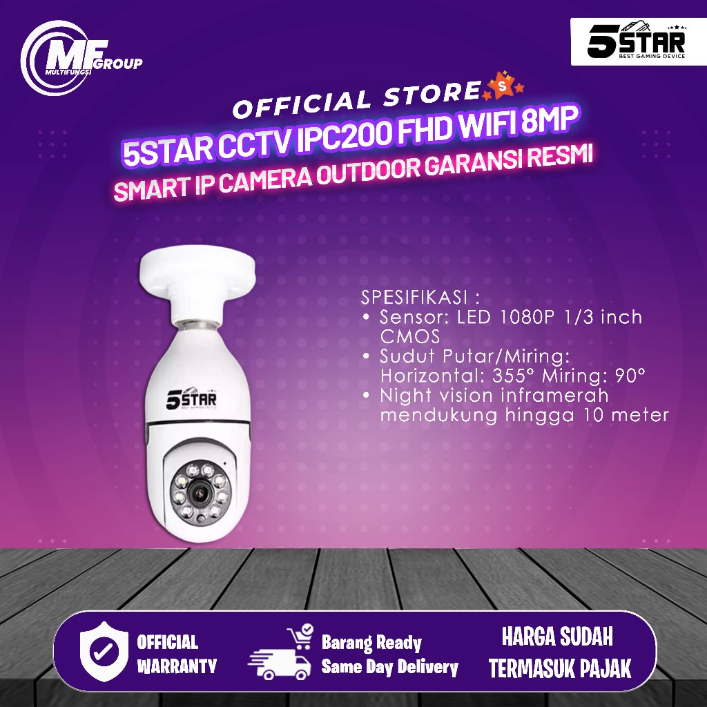 Jual 5Star CCTV IPC200 FHD Wifi 8MP Smart IP Camera Outdoor Garansi ...