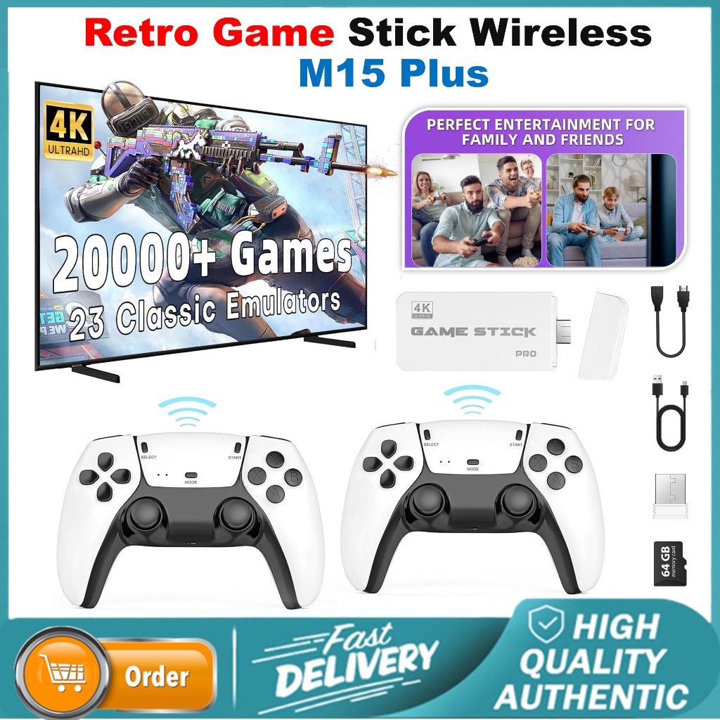 Jual M15 Plus Retro Game Stick Console Pro 2.4G Dual Wireless Video ...