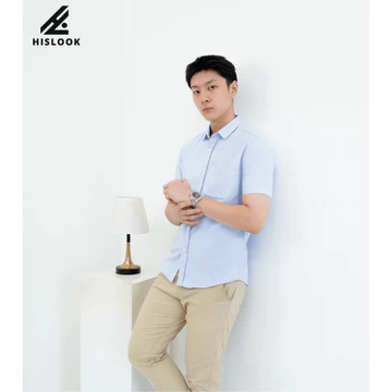 Kemeja Pria Oxford Premium HISLOOK – Slim Fit Lengan Pendek Polos Biru Muda Kemeja Casual