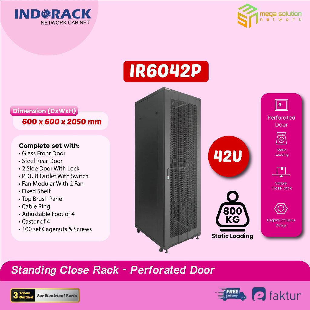 Jual Close Rack Indorack IR6042P 42U Depth 600mm Perforated Door ...