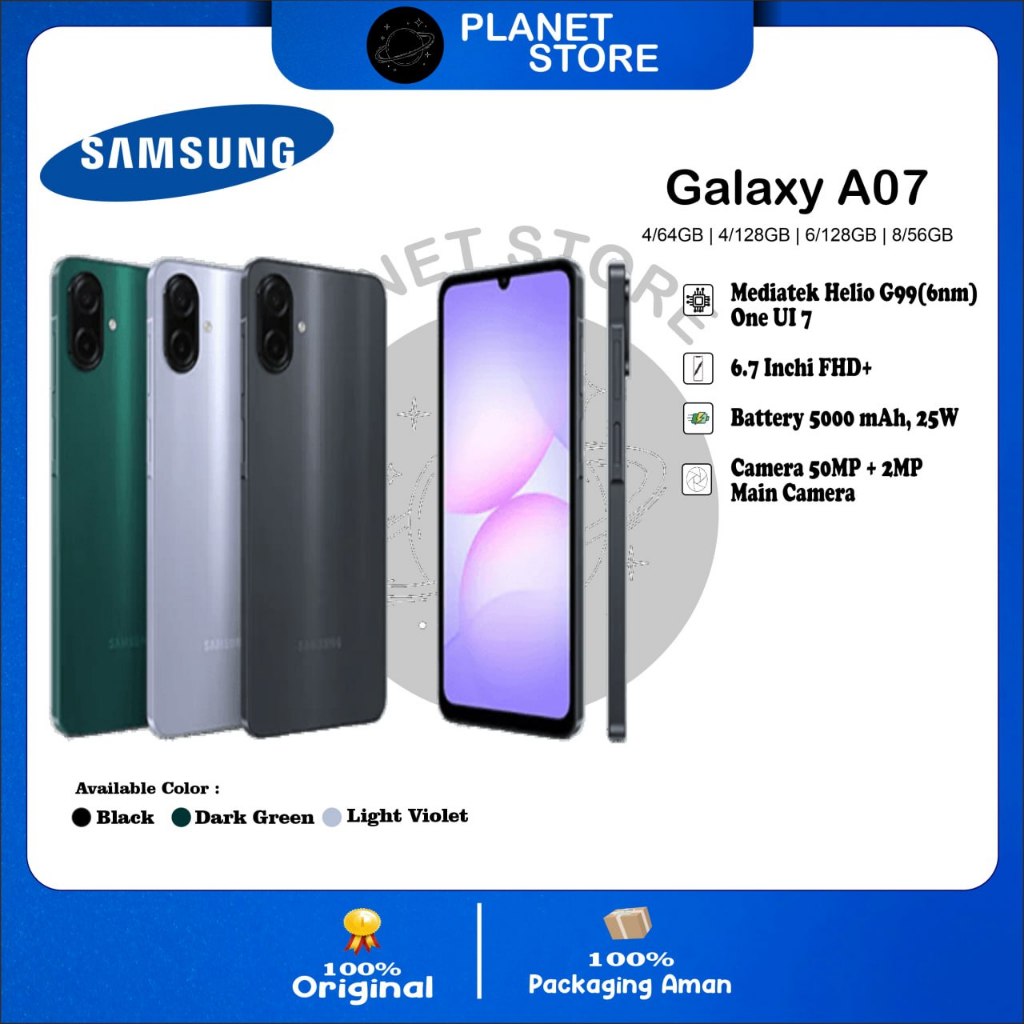 Jual Samsung Galaxy A07 4/64GB 4/128GB Camera Utama 50MP 6.7 Inchi ...