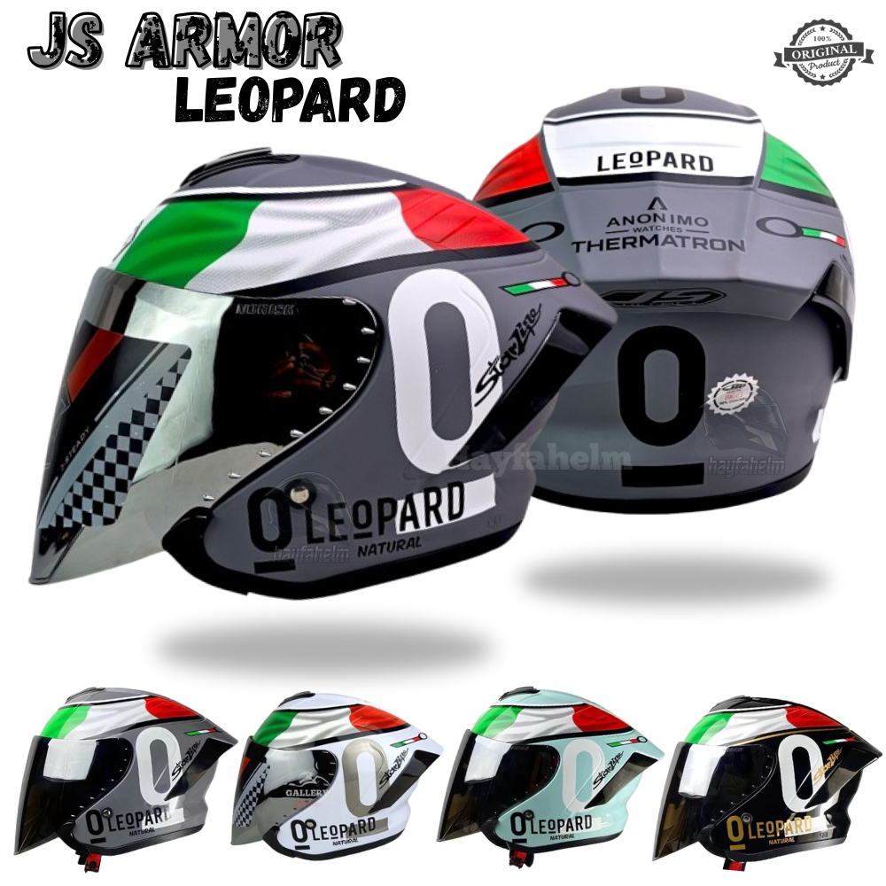 Jual Helm Js Armor Half Face Motif Leopard Terbaru Kaca Silver Sni ...