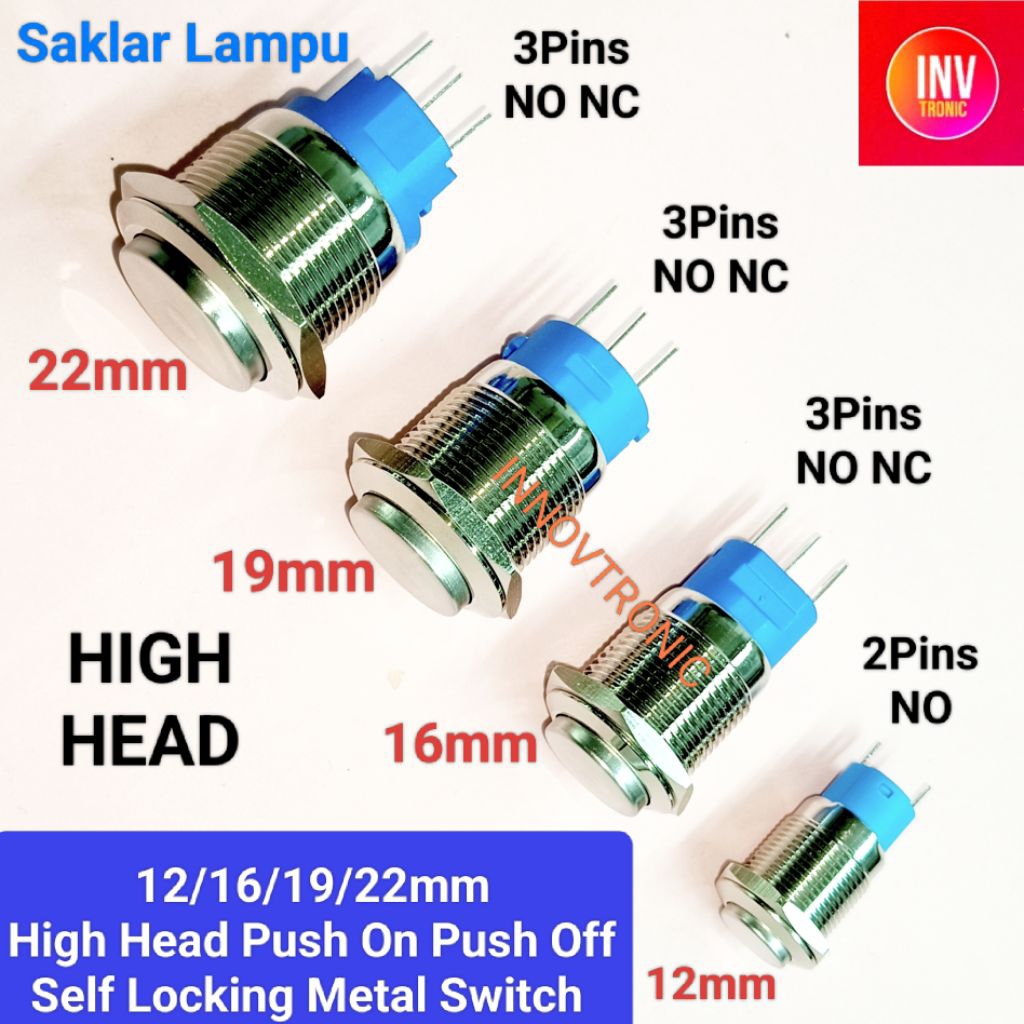 Jual 12/16/19/22mm High Head Solder PIN Self Locking Push Button Switch ...