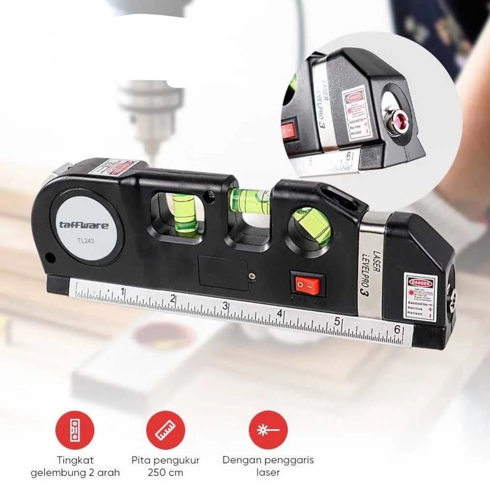 Jual Meteran Waterpas Laser 3 In 1 Horizontal dan Vertical Waterpass ...