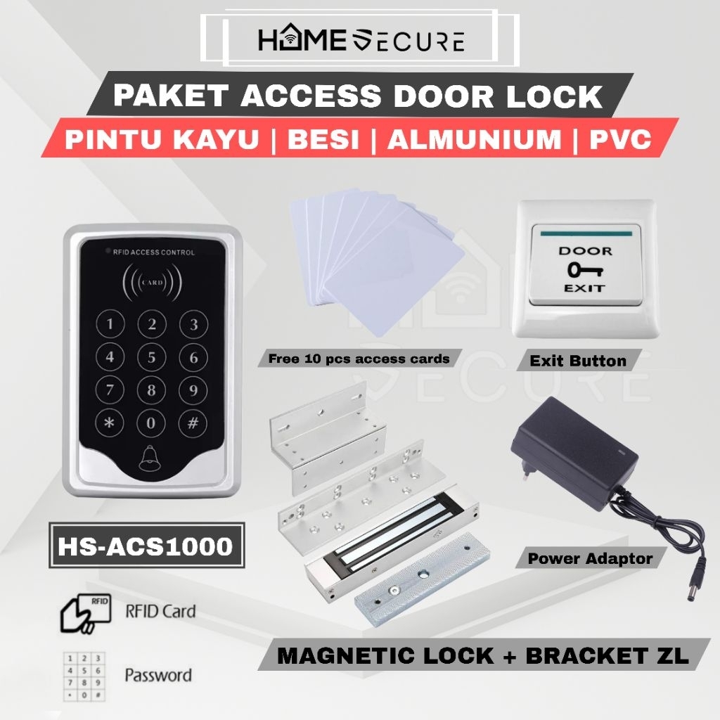 Jual Paket Access Door Lock RFID Card 125 kHz + PIN / Access Control ...