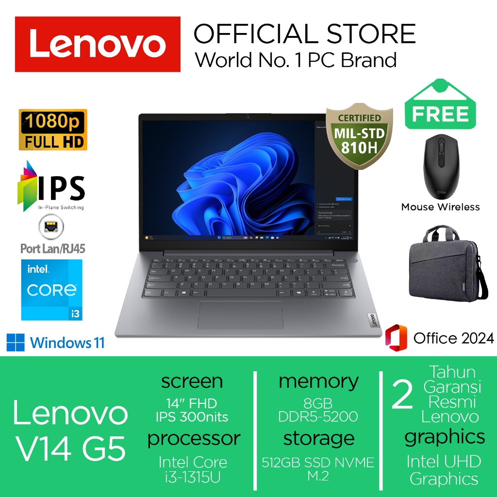 Laptop Lenovo V14 i3-1315U 512GB SSD 8GB IPS FHD Win11+OHS