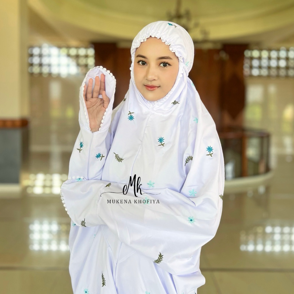 Khofiya - Mukena Terusan Santri Lajuran Samudra Bunga Bordir Seribu Bunga Katun Micro Premium Mukena Lajuran Mukena Santri Mukena Katun Bordir - Nyaman dan Elegan