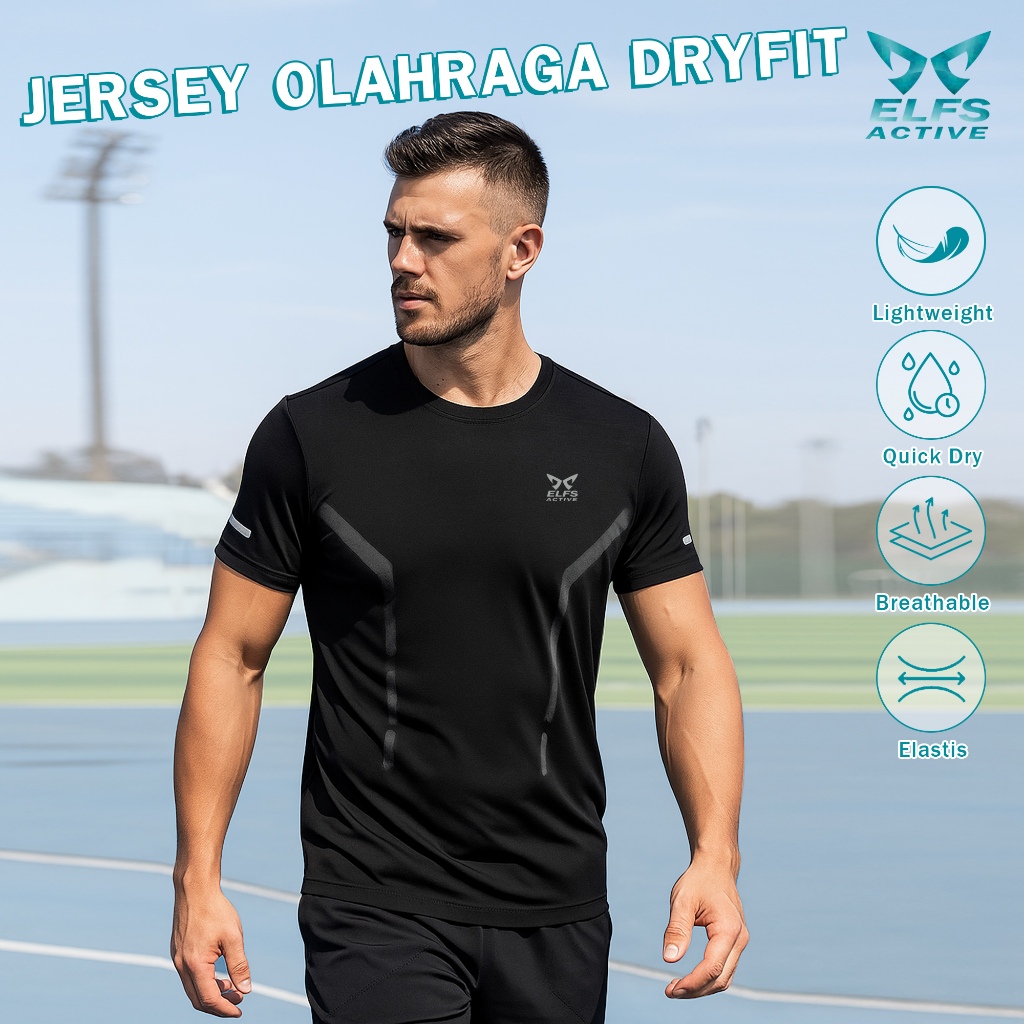 Elfs Active Jersey Olahraga Dry Fit Sports Series Baju Running Outdoor Trekking