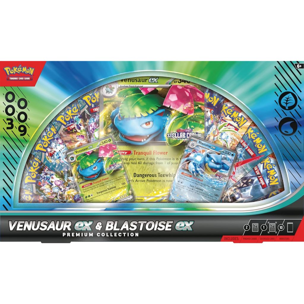 Pokémon TCG Collezione Premium: Venusaur Ex & Blastoise Ex Con 10 Bustine E Carta Oversize