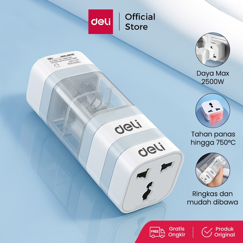 Jual Deli Universal Travel Adapter 3 In 1 USA/UK/EU Multi-Country ...