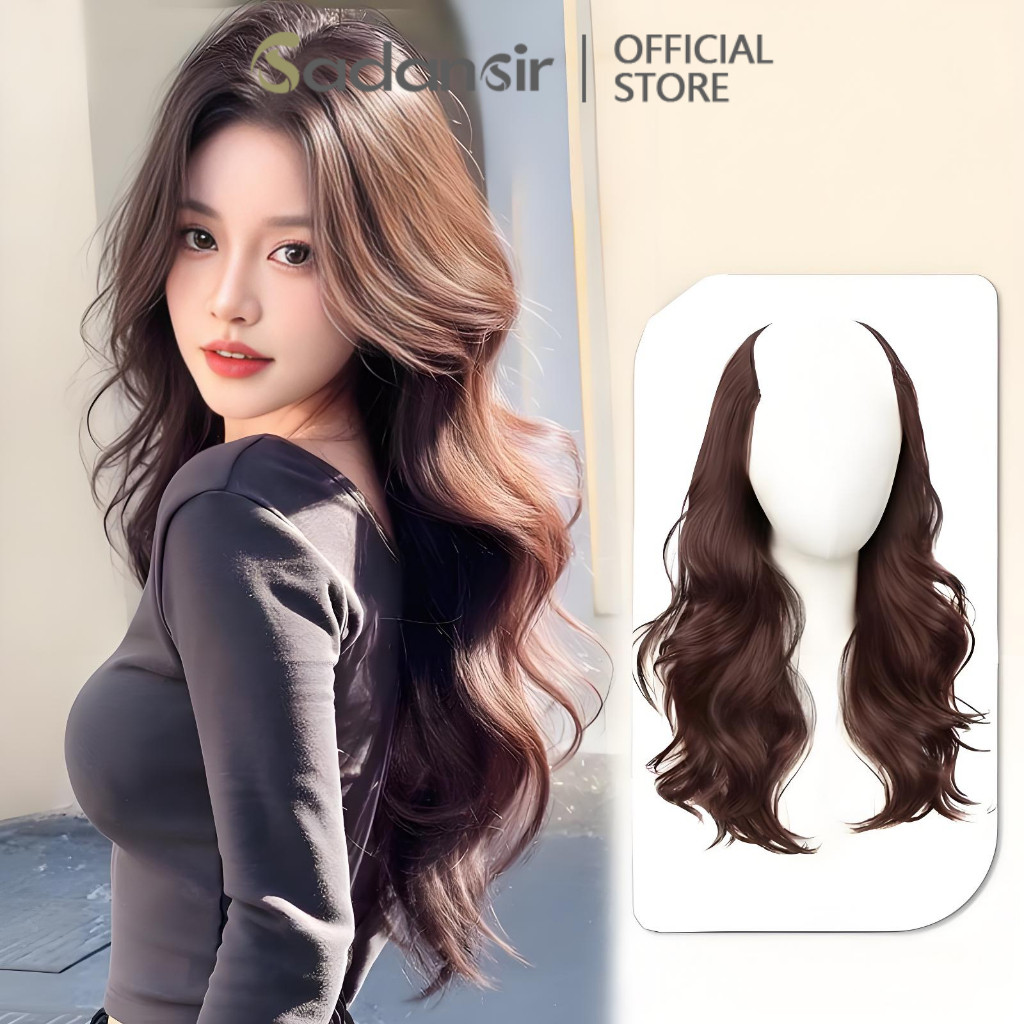 Sadansir Rambut Palsu Wanita Curly Wig Wanita Hairclip Korea Wave Ombak Wig Klip Rambut Palsu 50cm