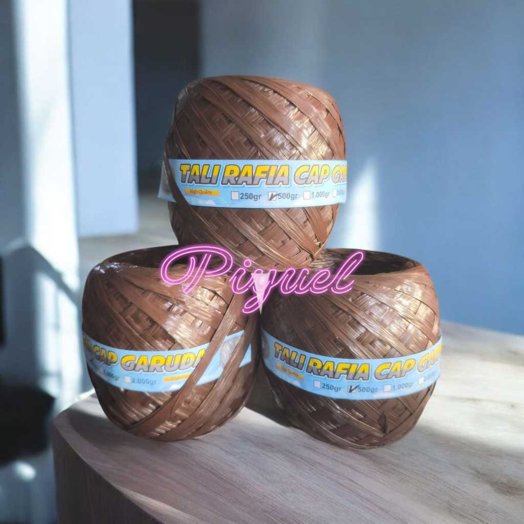 Jual Tali rafia / rumput jepang, coklat, tebal buat jahit karung, 500gr ...