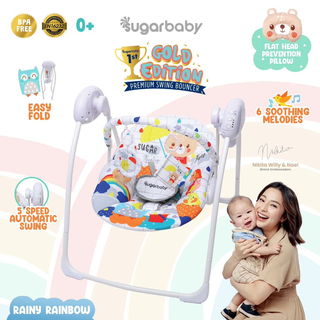 Jual Sugar Baby Gold Edition Premium Swing Bouncer - Rainy Rainbow