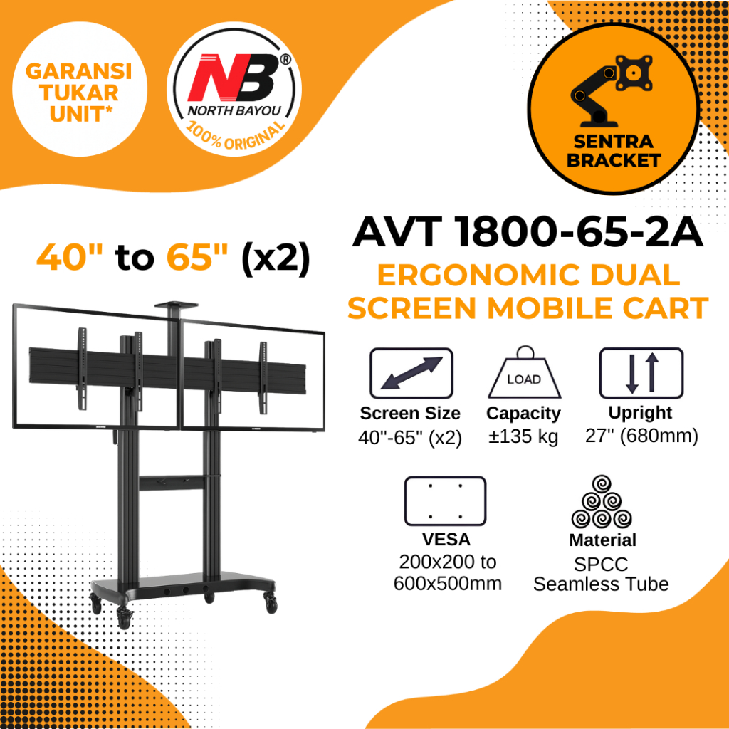 Jual North Bayou AVT 1800-65-2A Standing Bracket Dual Display 40 to 65 ...