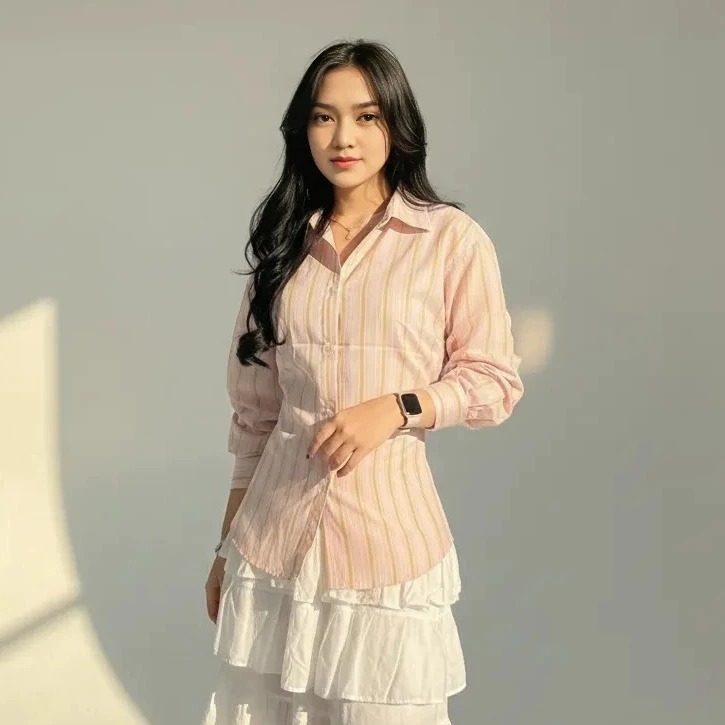 Jual LOXLO Kemeja Wanita Fit Garis Stripe Karet Lembut - Monney Fitted ...