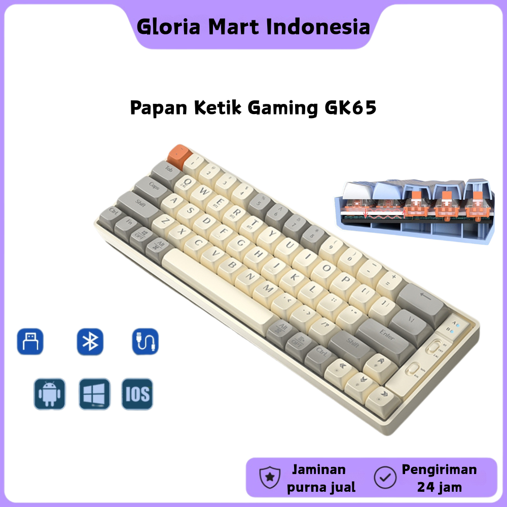 Jual Wireless Bluetooth keyboard GK65 3 modes 5pin Hotswap Rgb For ...