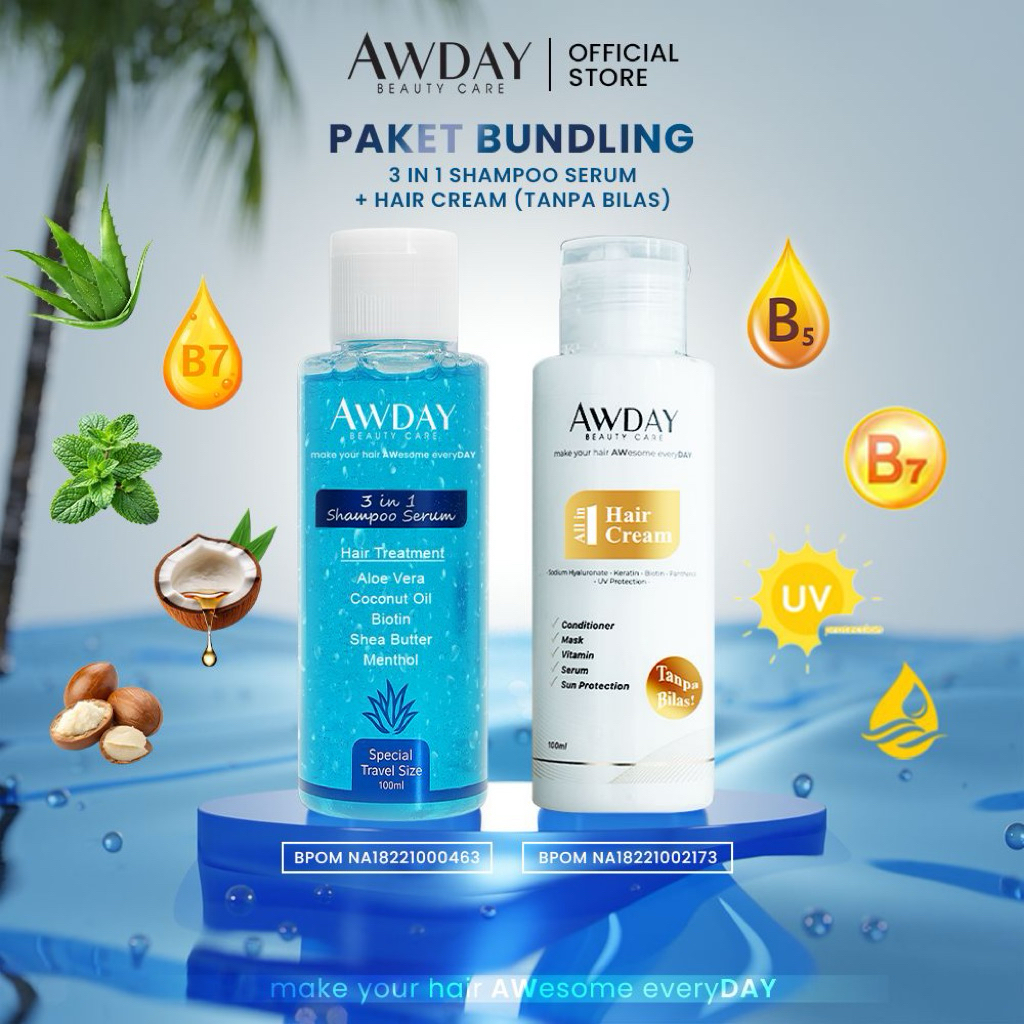 PAKET SUPER HEMAT AWDAY TRAVELSIZE SHAMPOO & HAIRCREAM CONDITIONER BPOM