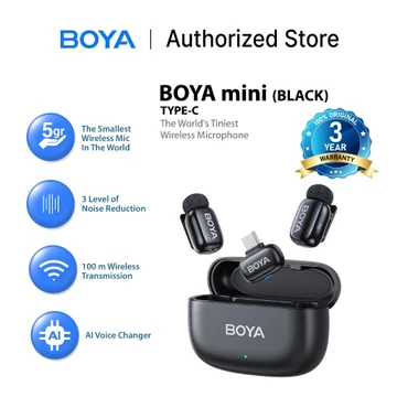 Boya Mini Mikrofon Klip On Wireless Microphone Port Lightning USB Tipe C For Smartphone Android